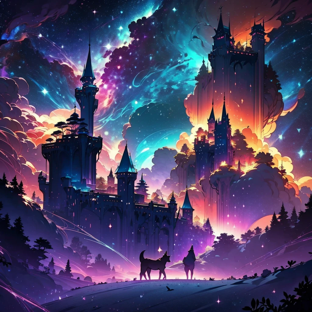 The image should evoke an atmosphere of mystery and magic. Include elements such as mysterious shadows, a dark and vibrant color palette, and touches of fantasy, like mystical beams of light. Imagine an enchanted forest or an ancient castle under a dim light.