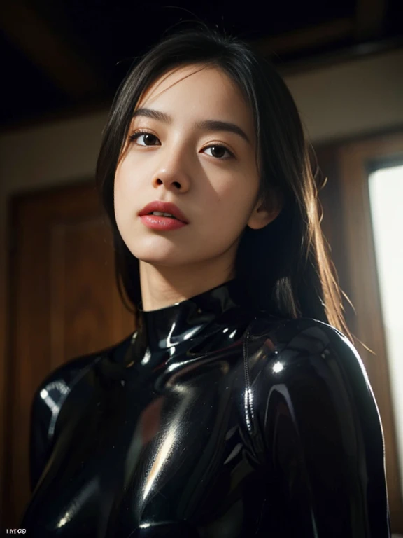 (RAW Photos:1.2)、Highest quality、Beautiful detailed girl、Tight Latex Suit、Latex bodysuit, Highly detailed eyes and face、Beautiful and fine details、Large file size、High resolution、High resolution、8k wallpaper details、Highly detailed Ticker uniform 8K wallpaper、Light on the face、Cinema Lighting、-yeld giSexy pose、(Photorealism:1.4)、Awareness-raising、Surrealism、 From below、Super Detail、masterpiece
