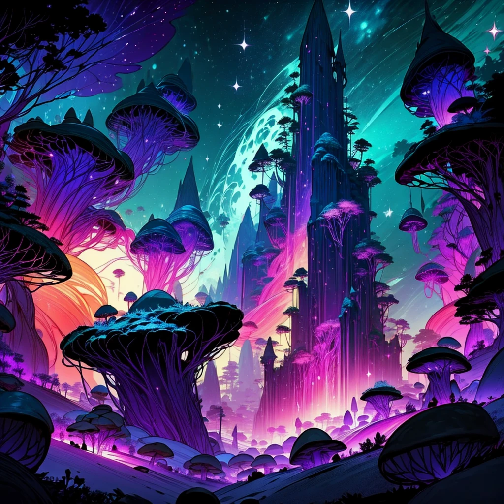The mushroom world is my home. a realistic detail of a virtual glowing bioluminescent mushroom mega cities inside a floating jellyfish in the dark sea, metropolis in the dark at night is like a spiritual journey through a mushroom forest, cosmic, heavenly, god rays, ornate detail, cinematic, Professional, masterpiece, commissioned, best quality, Color Corrected, fixed in post, CHV3SSciFi, CHV3SUrban, CHV3SWorld, CHV3SMacro, CHV3SDark