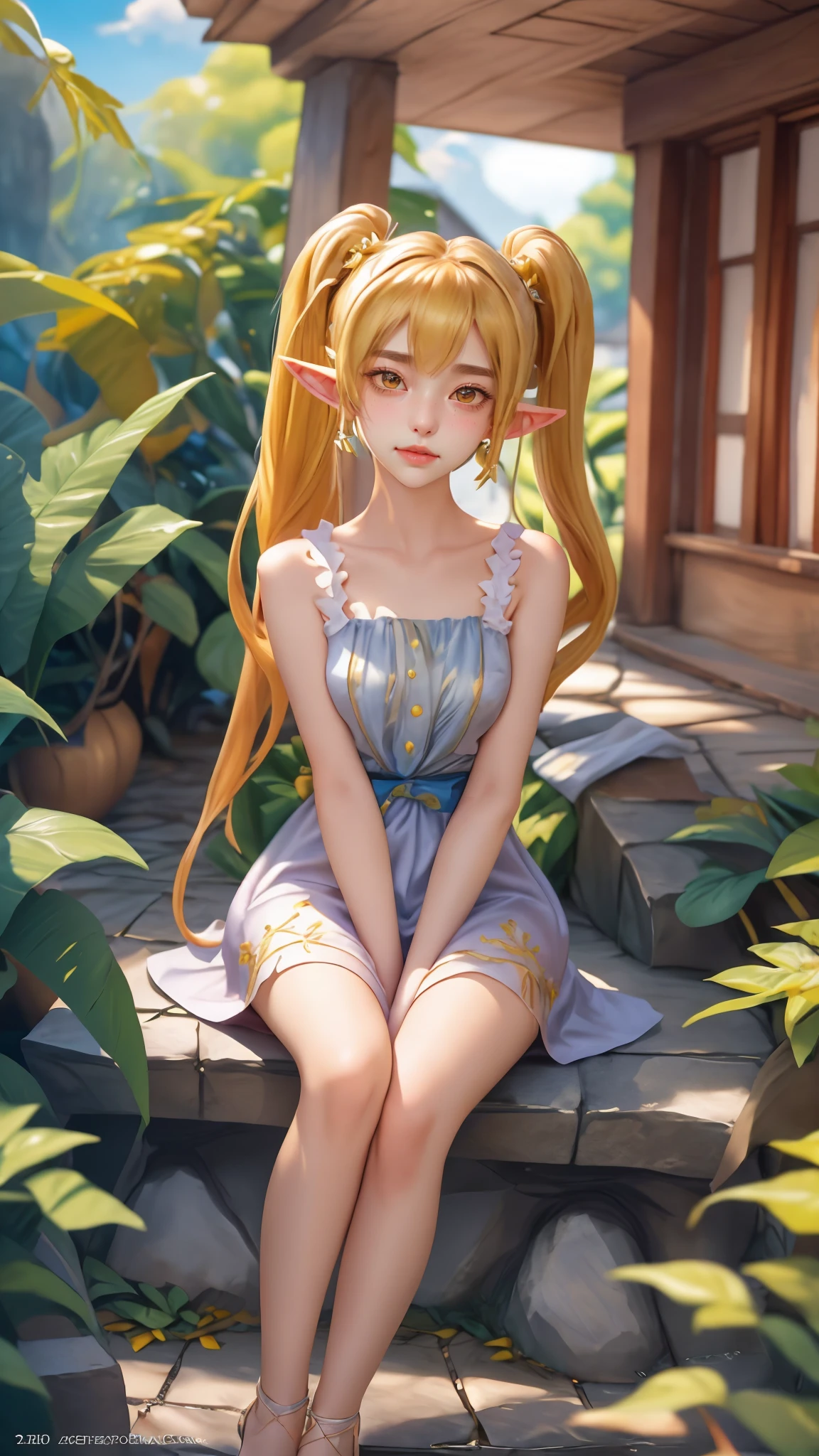 small young girl full body, Unbeatable masterpiece, Ultra photo realsisim, Perfect artwork, Intricate details, Best quality, Strong light,High contrast, (Masterpiece , Best quality:1.2) , (ultradetailed) , (Pastel color:1.5) , (cute illustration:1.5) , (aquarelle:1.2) ,Wear jewelry around neck and legs, make up, No shoes , White pantyhose , Blonde hair , long whitr hair , Yellow and white skirts , Cat ears , cattail , cat , ,(sole:1.2) ,spread legs , close-up panties :1.3 From below , Low Twin Tails