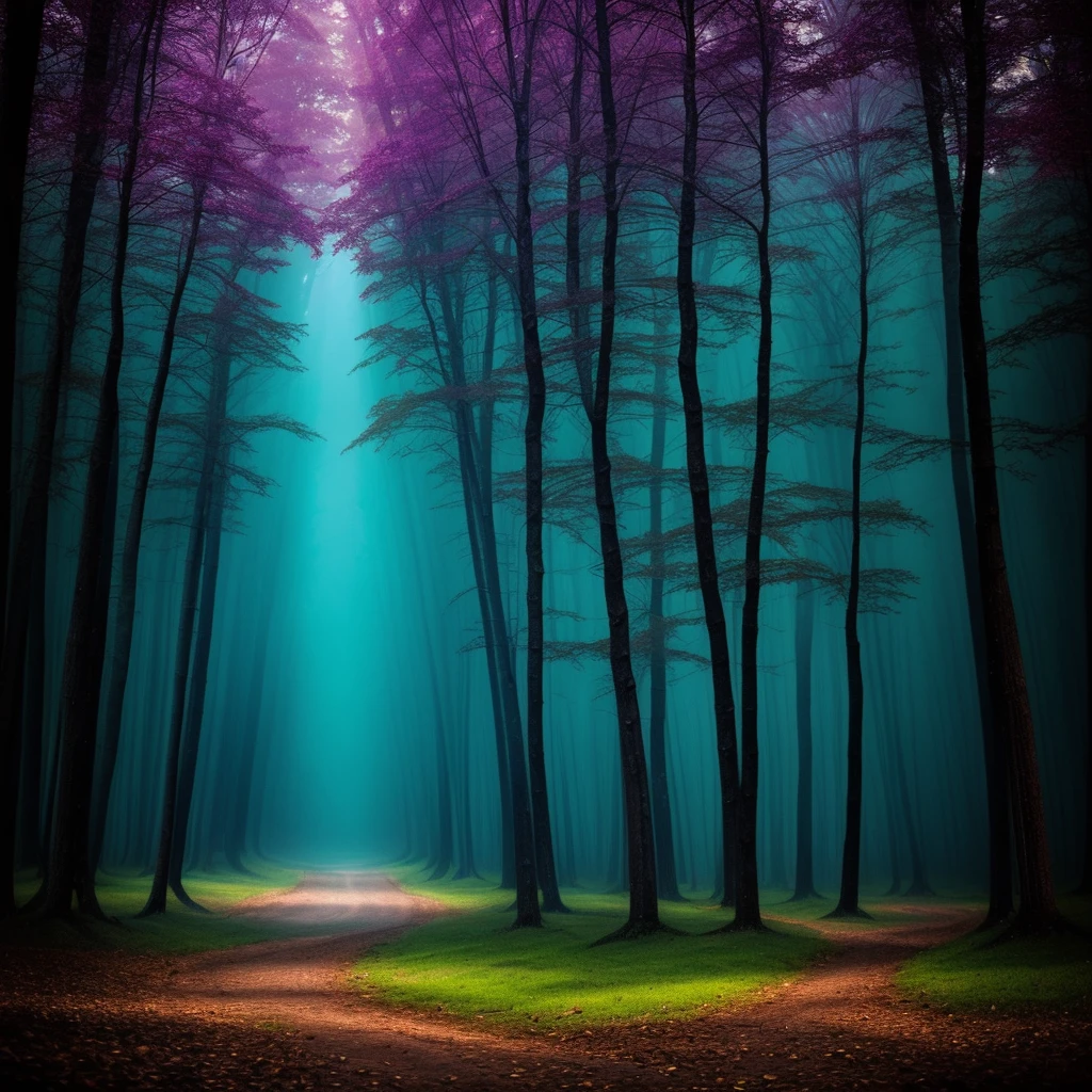 The image should evoke an atmosphere of mystery and magic. Include as mysterious shadows, a dark and vibrant, fantasy, like mystical mushrooms. Imagine an enchanted forest or an ancient castle.