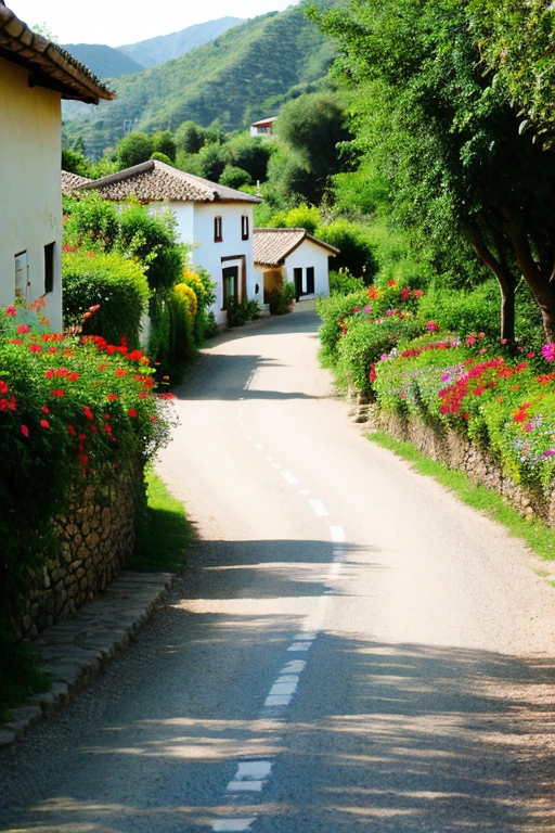 Village villa & road flowers
