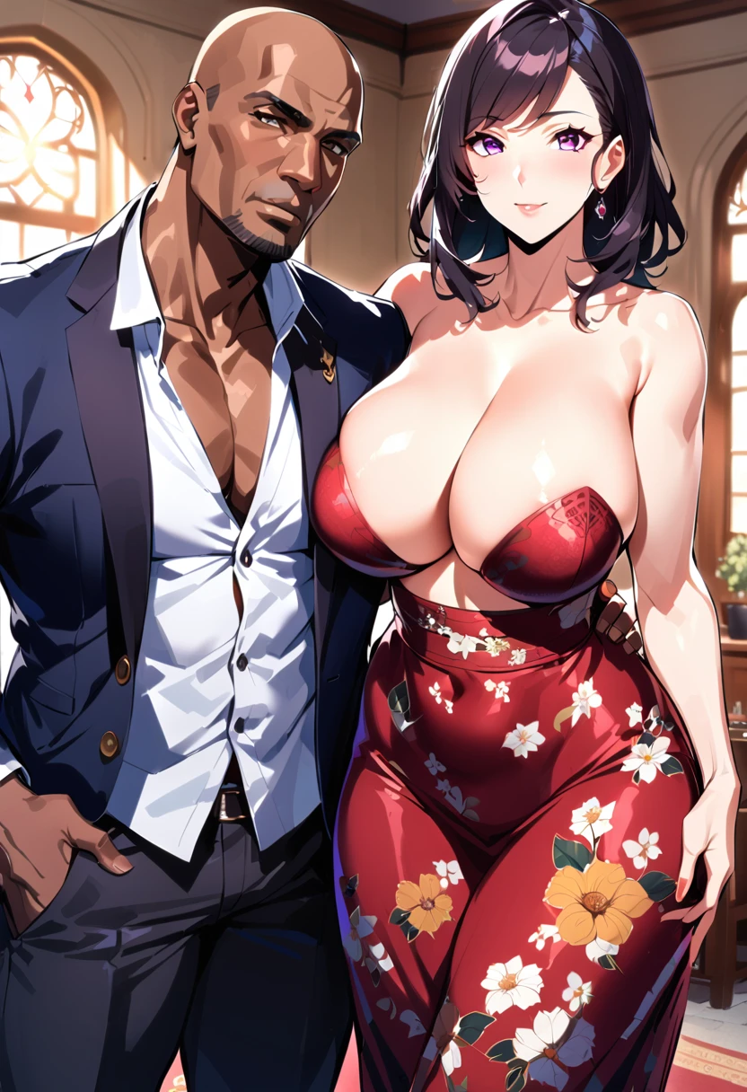 (ung man), (1 asian Mom), (Duet), A mom seduces a young blackman,(strong and naked black man,short pantuscle body,bodybuilder),(a young mom with big breasts,narrow waist,bare shoulders,(long skirt dressed, floral print, naked), European 40 year old milfs and th1 young black man r, best quality:1.4), (Ultra-high resolution:1.2), (8K, RAW photos:1.2), Laurena Lexis, (1 Mom, 1 son), Moms showing off their curves, bend down, Wearing sexy clothes and shorts, and their young son, Clear eyes, A mother and her young son, ((French Kiss))