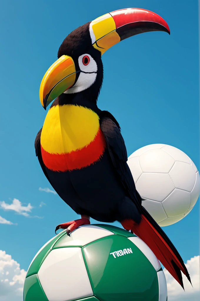 Animated toucan on top of a soccer ball