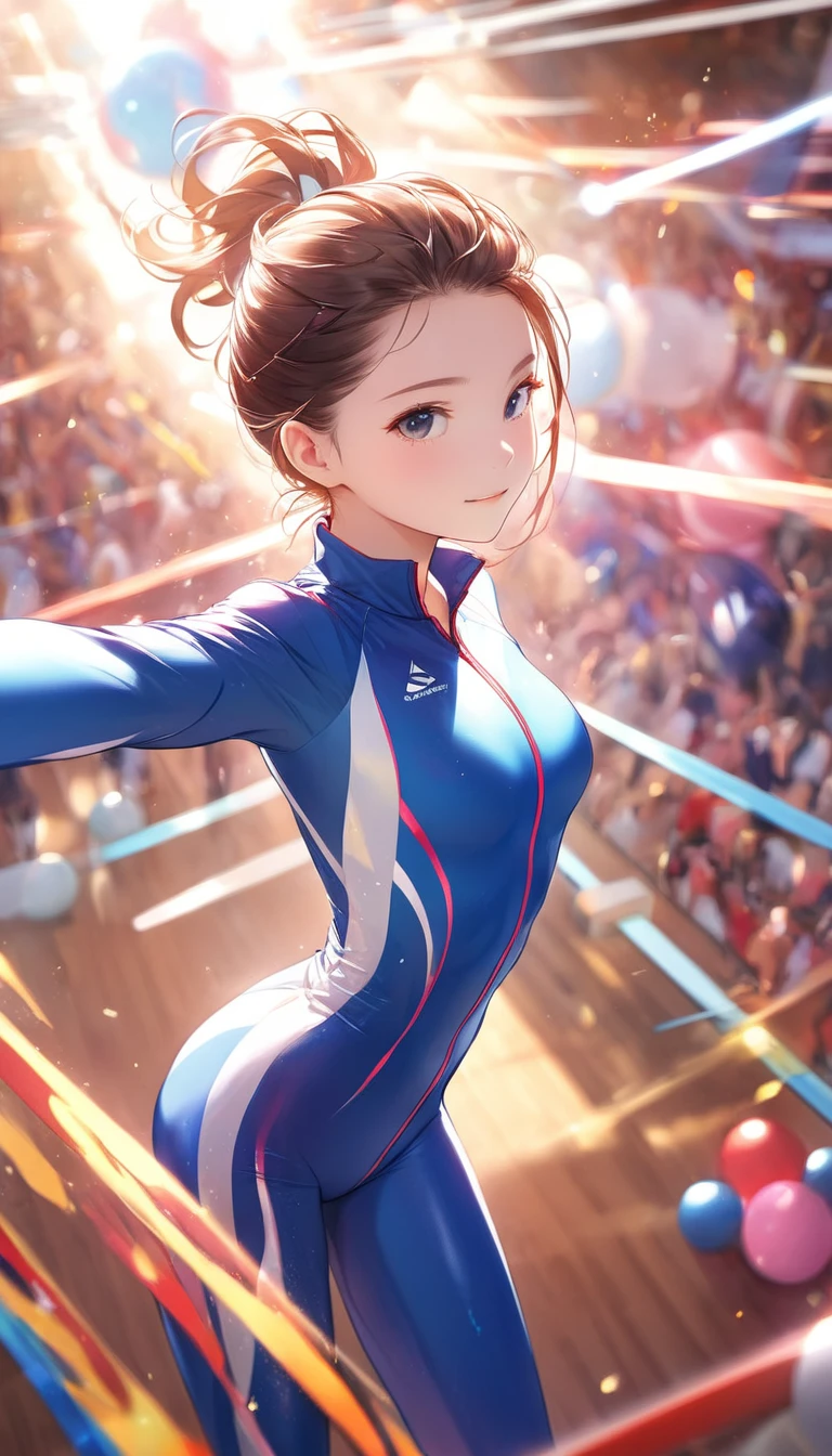 expensivequality illustration, masterpiece, Very delicate and beautiful, attractive,(Gymnastics leotard,Tight leotard,length_Leotard with sleeves,expensive_Leg leotard,athletic leotard),thin,Slender body,slim,expensive school,Gymnastics Club,2 people,barefoot,Gymnasium background,Princess, Beautiful Eyes, A light smile,High resolution, Highly detailed CG Unity 8K wallpapers, Perfect lighting, 超High resolution,