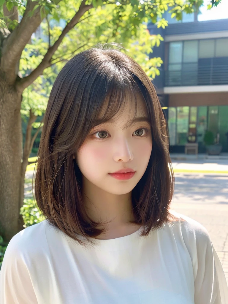 ((Shining beautifully、Very well-groomed straight bob hair))、Plein Air, alone,Highest quality、Ultra-high resolution、prohibit (Beautiful poop:1.3) ((cute:1.3))、(()) camisole Turning Natural color lips (On top of that) sense of cleanliness Pure Half-open lips Inside the room Back view
