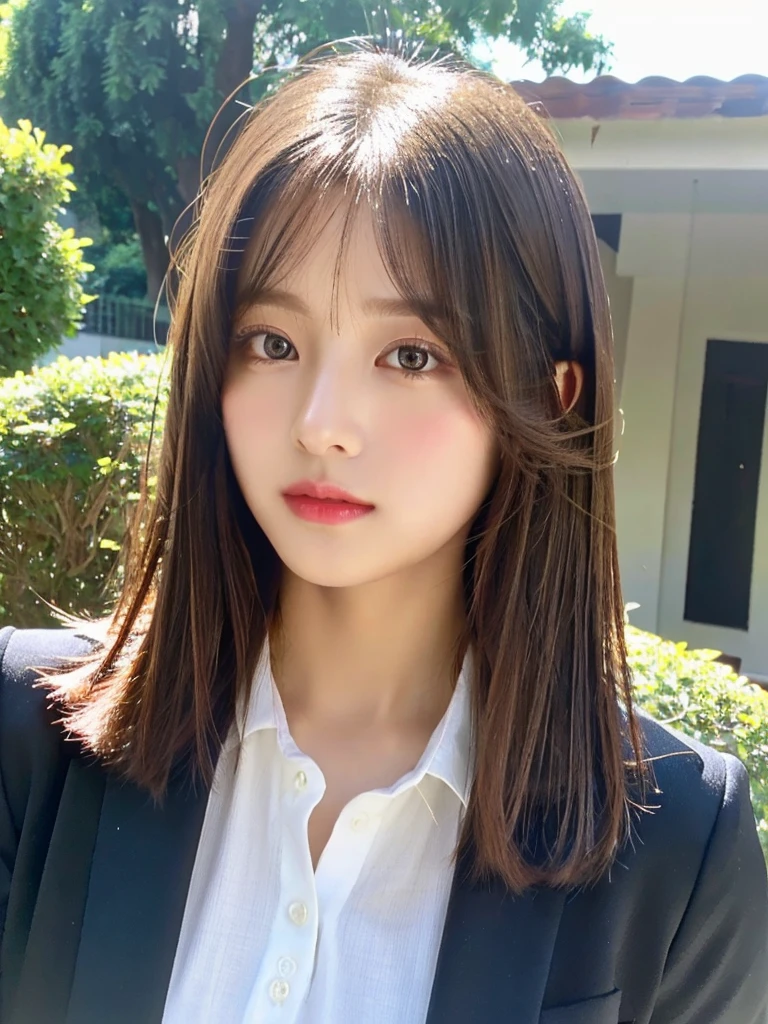 ((Shining beautifully、Very well-groomed straight bob hair))、Plein Air, alone,Highest quality、Ultra-high resolution、prohibit (Beautiful poop:1.3) ((cute:1.3))、(()) camisole Turning Natural color lips (On top of that) sense of cleanliness Pure Half-open lips Inside the room