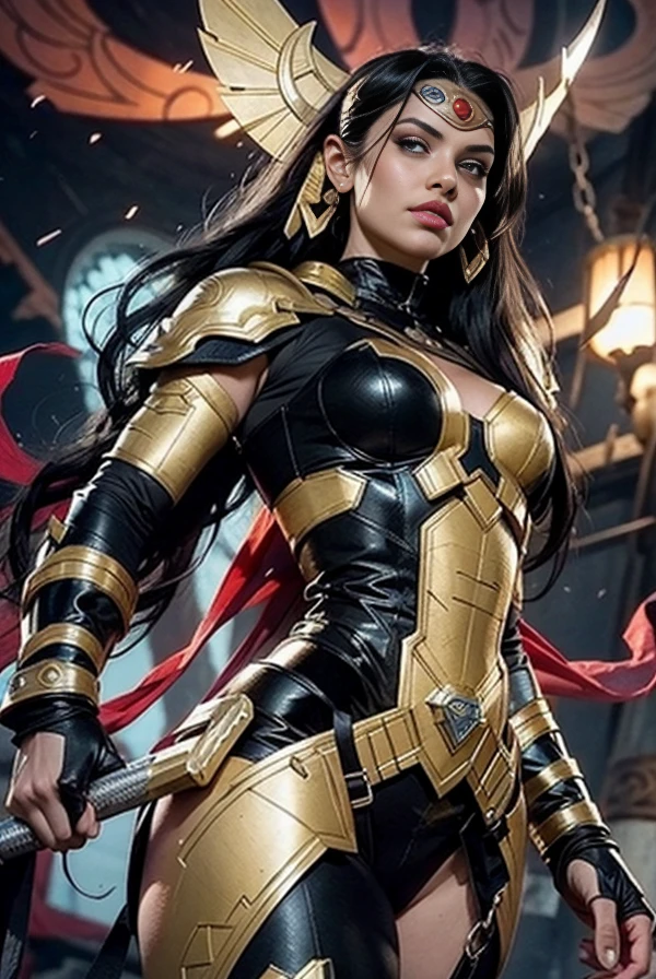 Beautiful warrior from Apokolips extremely long black hair defined body big breasts,Big Barda Dc universe