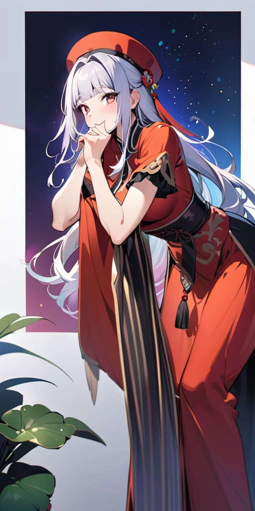 ((Highest quality、masterpiece、Anime Style、Highest quality、High resolution、8k、detailed、ultra-detailed:1.3))、Long legs、Sharp focus:1.2, Beautiful woman with perfect figure:1.4、(smile:1.2), double eyelid、30-year-old woman、Sexy pose、((((Shut your mouth.、One Woman、Chinese clothing:1.5)))),The background is another world