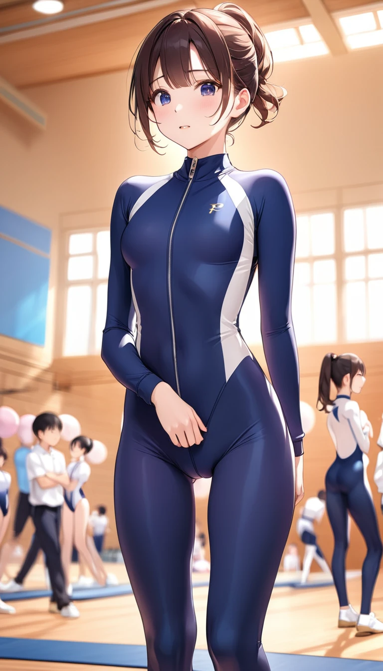 (NSFW), High targetquality illustration, masterpiece, Very delicate and beautiful, Attractive girl,(Gymnastics jumpsuit,Bodysuit,long_Sleeve jumpsuit,High target_Leg tights,Sports tights), Audience reaction,Thin,Slim身材,Slim,High target school,Gym,Gymnastics Club,beautiful eyes,(masterpiece, best quality:1.2), High targetres, Extremely detailed CG unity 8k wallpaper, Perfect lighting, rich and colorful, ultra-High target res,4K,Extremely detailed, photography, 8K, HDR,  25 Ages,Cowboy shooting,