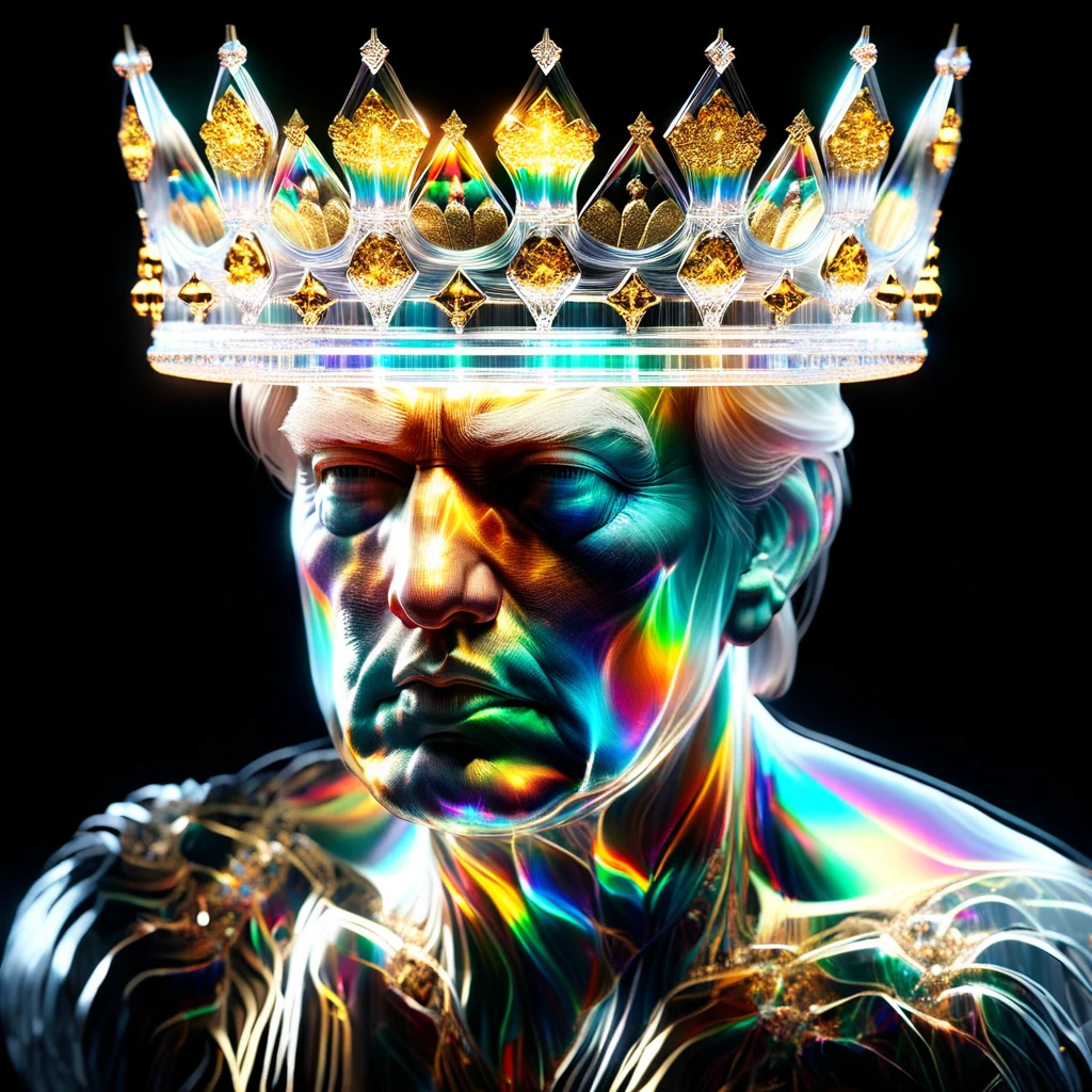 hyper detailed masterpiece, dynamic realistic digital art, incredible quality,transparentes,  Donald Trump, wearing a small gold crown DonMSp3ctr4lXL