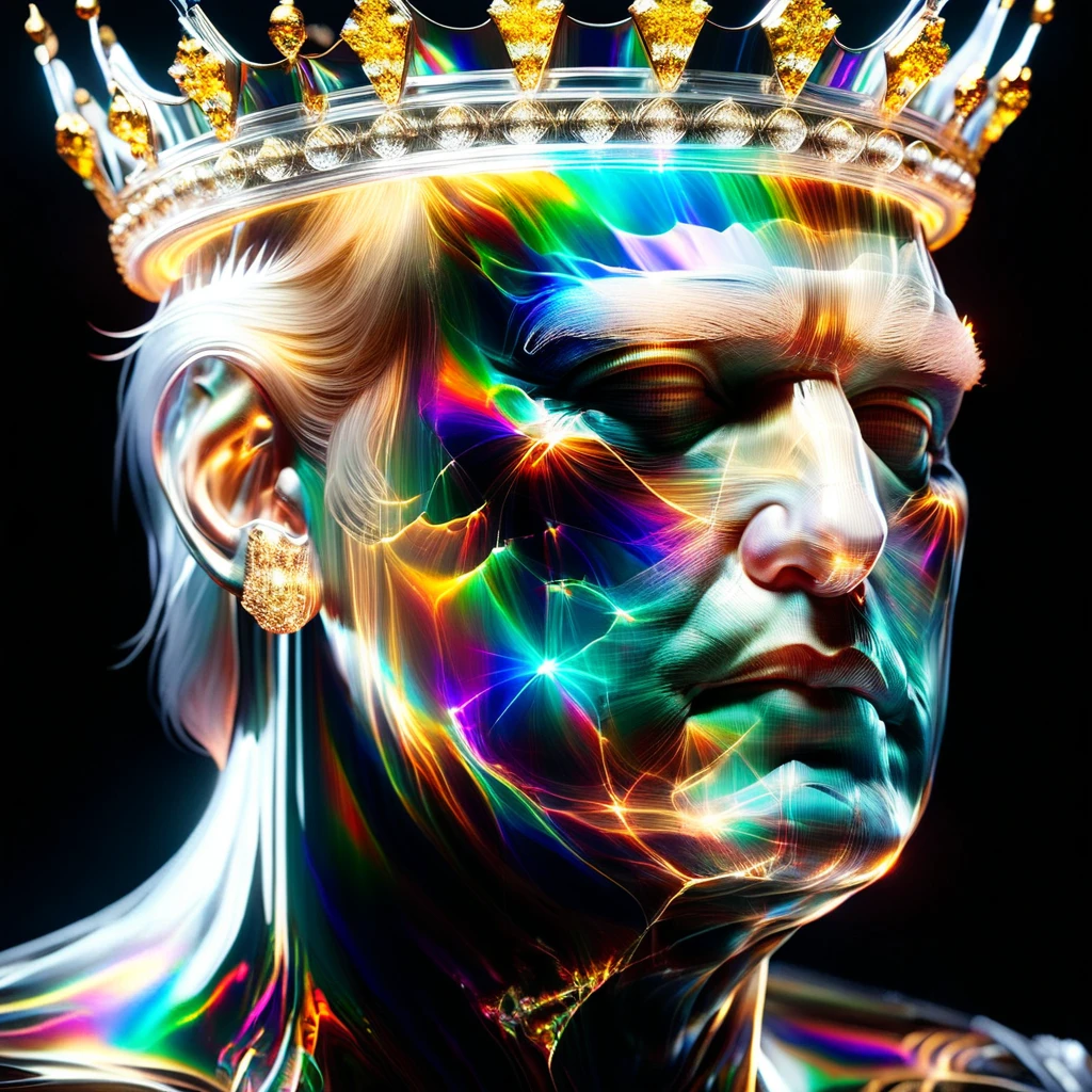 hyper detailed masterpiece, dynamic realistic digital art, incredible quality,transparentes,  Donald Trump, wearing a small gold crown DonMSp3ctr4lXL