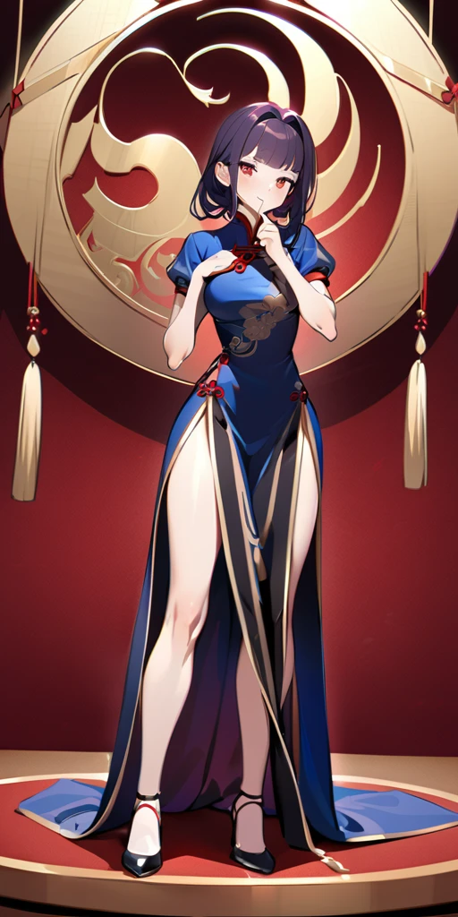 ((Highest quality、masterpiece、Anime Style、Highest quality、High resolution、8k、detailed、ultra-detailed:1.3))、Long legs、Sharp focus:1.2, Beautiful woman with perfect figure:1.4、(smile:1.2), double eyelid、30-year-old woman、Sexy pose、((((Shut your mouth.、One Woman、Chinese clothing:1.5)))),The background is another world