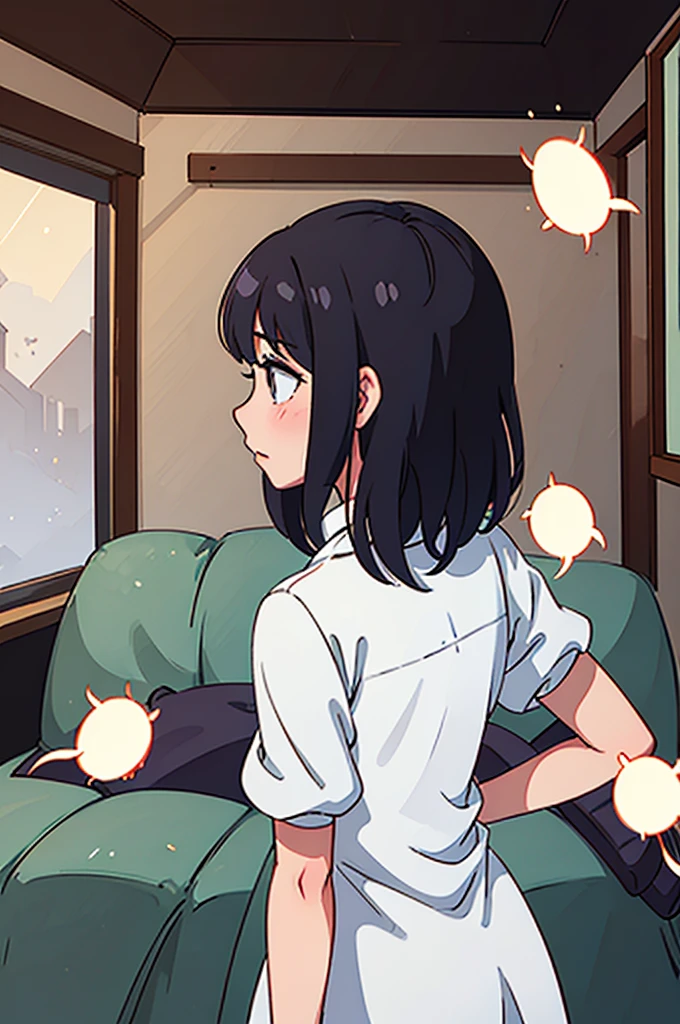 Make an anime style background but no people can be in the background or in the image the background must be inside a modest but cozy house the background must also be made very simple and there must be a window on the right side letting out rays of light a a little more detailed
