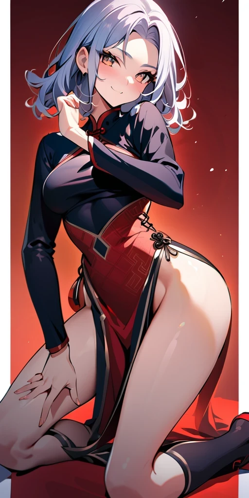 ((Highest quality、masterpiece、Anime Style、Highest quality、High resolution、8k、detailed、ultra-detailed:1.3))、Long legs、Sharp focus:1.2, Beautiful woman with perfect figure:1.4、(smile:1.2), double eyelid、30-year-old woman、Sexy pose、((((Shut your mouth.、One Woman、Chinese clothing:1.5)))),The background is another world