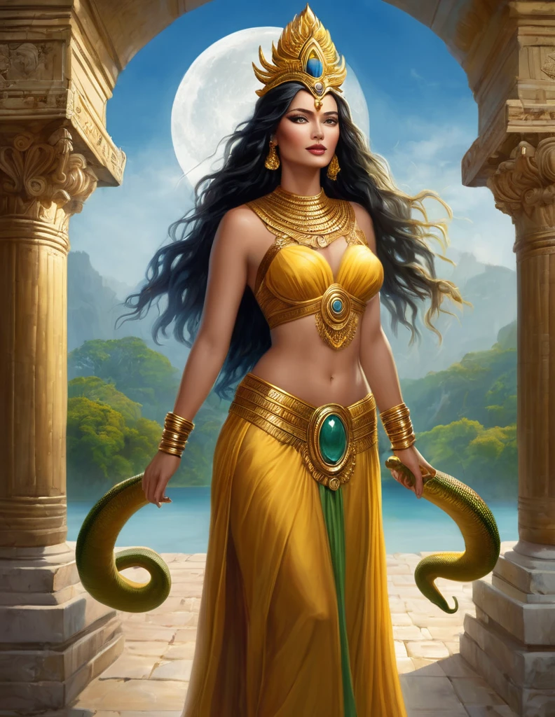 Dans le Monde de conan, Anumkhet est une Stygienne et une figure complexe et envoûtante. Elle possède une beauté ensorcelante qui attire immédiatement l'attention, avec une peau écailleuse qui brille légèrement à la lumière des torches du temple. Ses yeux captivants, d'un doré hypnotique, ont une pupille fendue semblable à celle d'un serpent, reflétant à la fois la sagesse ancienne et la cruauté prédatrice.
Ses traits faciaux sont délicats mais aussi marqués par une certaine rigueur, une détermination qui transparaît dans chaque mouvement qu'elle fait. Ses crochets, dissimulés sous des lèvres douces mais fermes, sont une indication silencieuse de la nature dualiste qui réside en elle : la beauté et le danger, l'humanité et la bête.
Anumkhet porte souvent des vêtements qui mêlent la splendeur royale à la sobriété pratique, des étoffes drapées qui suggèrent à la fois la majesté et l'humilité de sa position. Sa présence est empreinte d'un mélange de mystère et de puissance, capable d'inspirer à la fois la crainte et l'admiration parmi ceux qui la rencontrent.
Elle se déplace avec une grâce féline, mais chaque geste révèle une tension intérieure, une lutte constante pour maintenir l'équilibre entre ses deux natures antagonistes. Anumkhet incarne ainsi la quintessence de la Stygie antique : une terre de magie et de mystère, où les divinités marchent parmi les mortels et où chaque individu porte en lui les cicatrices du passé et les promesses de l'avenir.
