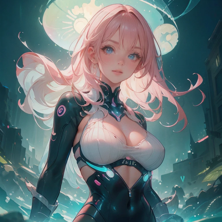 Anime Kawaii sexy Perfect Slim sensual body large breast and huge thighs, An intricate and highly detailed illustration of anime (Young girl). a beautiful young girl with short light colored hair, heterochromia eyes, in a futuristic night city, intricate cyberpunk cityscape, neon lights, dramatic lighting, cinematic composition, highly detailed, photorealistic, 8k, best quality, masterpiece Cinematic, Beautiful woman wearing jellyfish is listening to the image of underwater pink backlight all over her head, Bar lighting through floating hair seaweed, 8k, com rosto detalhado, detailed hair, O estilo de Van Gogh é Vibrante, detailed hair, detailedeyes, neon lig, glass style, A masterpiece of oil paints, Rainbow henna tattoo, steampunc, Neon glowing jellyfish, com rosto detalhado, detailed hair, Vibrant, 8k, magical, Surrealism, Pink neon light green and purple water, from low