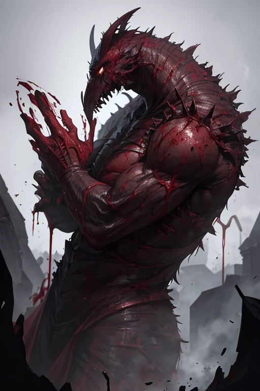 A creature 2 meters tall,with blood dripping from your body,the creature had no eyes and pointy teeth,his hands were large and fingers deformed,his body was robust and pitiful.