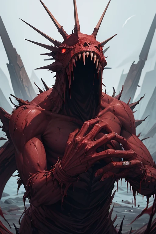 A creature 2 meters tall,with blood dripping from your body,the creature had no eyes and pointy teeth,his hands were large and fingers deformed,his body was robust and pitiful.