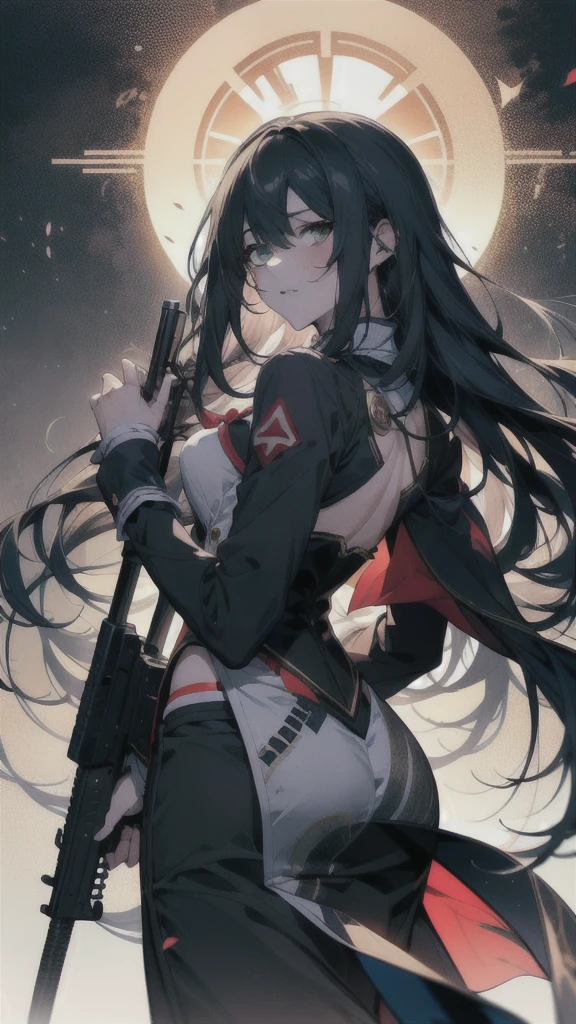 Anime girl with two guns in each hand, trigger anime art style, With a pistol, , by Kamisaka Sekka, by EiQ, by Kamaguruka, Zero-chan, From Girls Frontline, With a rifle, nagito komaeda, revolver, gapmoe Yandere, Holding a gun, And 1 2, Yandere, 2b ...