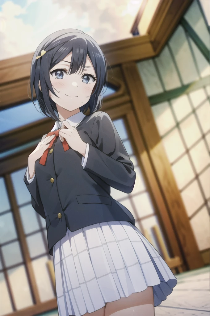 (Highest quality, masterpiece:1.2), One Girl, alone, anime, anime screencap,  Ray Tracing, Global Illumination, ultra hi resolution picture, Bright colors,  Cinematic Light,  Lens flare,  Light on the face, Glowing Eyes,  Written boundary depth, Happy, Detailed Background, cute,  straight, smile, 
 Yuki Setuna，short hair，Sweatかいた手，Sweatかいた足，Sweatかいた指，Sweatかいた体，Sweat垂れる，Sweatびしょ濡れ，顔Sweatだく，Sweatかいたつや肌，髪の毛Sweatだく，hot，手Sweat，足Sweat，素肌Sweat，脇Sweat，White Breath，Sweat臭い，Stuffy smell，とてもSweatかいている，気体からSweat，Sweat(masterpiece:1.4)，Smooth skin，Her bare skin is shining，Sweatの匂い，口Sweat，Shine，Fascinating，ShineSweat，Sweat濡れ，顔Sweatですべすべ，Fighting，it hurts，Damage when fighting，falter，Wounds from being hit，Wounds from being kicked，Wounds from being thrown