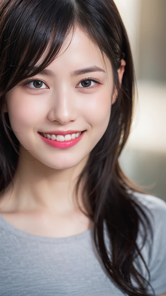 Dressed, (photo Realistic:1.4), (hyper Realistic:1.4), (Realistic:1.3),
(Smoother lighting:1.05), (Improving the lighting quality of movies:0.9), 32K,
One girl,20 year old girl, Realistic lighting, Backlight, Light on the face, Ray-tracing, (Bright light:1.2), (Improvement of quality:1.4),
(Highest Quality Real Texture Skins:1.4), Detailed drawn eyes, Detailed painted face,
(tired and sleepy and joy:0), (smile:1.4), Face close-up, T-Shirts,
(Enhance the mood of your body line:1.1), (Enhances the beauty of skin texture:1.1)
