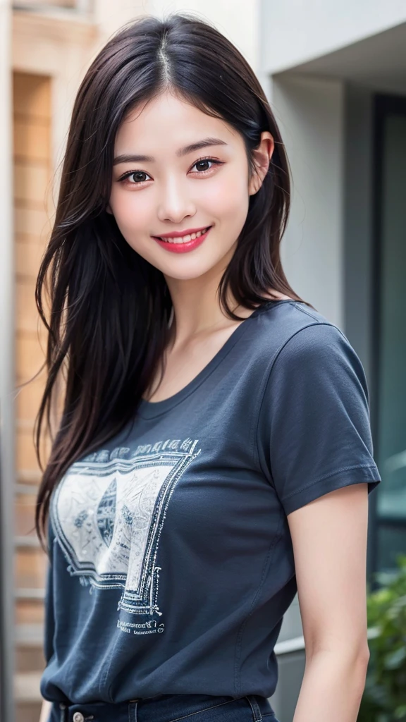 Dressed, (photo Realistic:1.4), (hyper Realistic:1.4), (Realistic:1.3),
(Smoother lighting:1.05), (Improving the lighting quality of movies:0.9), 32K,
One girl,20 year old girl, Realistic lighting, Backlight, Light on the face, Ray-tracing, (Bright light:1.2), (Improvement of quality:1.4),
(Highest Quality Real Texture Skins:1.4), Detailed drawn eyes, Detailed painted face,
(tired and sleepy and joy:0), (smile:1.4), Face close-up, T-Shirts,
(Enhance the mood of your body line:1.1), (Enhances the beauty of skin texture:1.1)