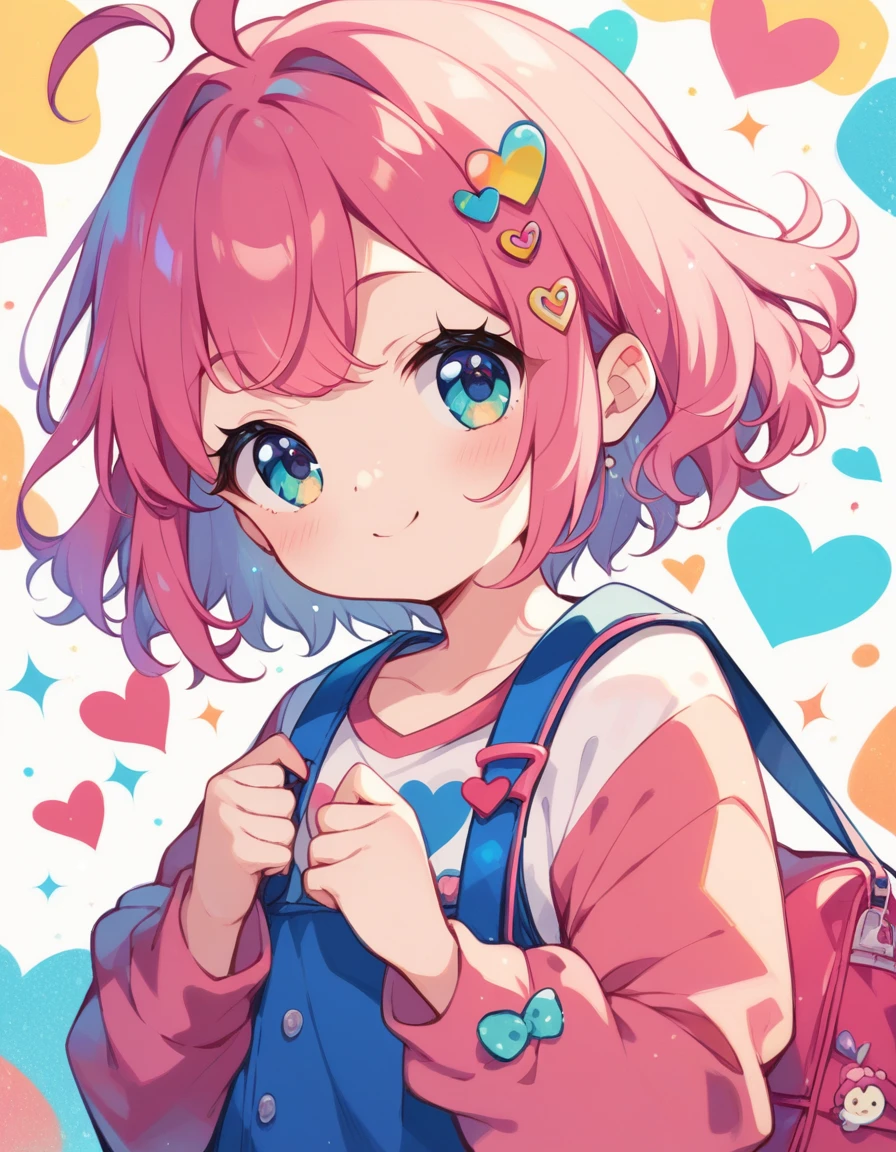 Momoko Sakura pink and Red style, Simple Line Initialism,Abstract art,Kawaii Design, The most beautiful girl of all time、chibi, (((Cute pillbugs))), colorful hearts