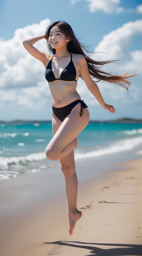 (((大きなハンバーガーを食べています)))、A sparkling smile、1girl,(((Frontal bust shot angle))),Wide open chest、(((Okinawa ocean)))、(((White sand beaches in Okinawa)))、8k UHD、Digital single-lens reflex camera、High resolution、Shallow depth of field、Natural light、(((青と白のストライプ柄のマイクロビキニ)))、(((bikini)))、(((Full body photography)) )、Small person、(((Young face)))、1 Japanese female、;beautiful girl、(Black Hair)、A strong wind blows up my hair、(((Brown eyes)))、Glowing Skin、Smooth Thinning Hair、Long Hair、Detailed background、Detailed eyes and face、Clear Eyes、Cute smile、Calm atmosphere、(((stage)))、(((Small breasts)))、(((Beautiful Eyes)))、Flat chest、Children、(((Toned thighs))) 、(((Angle from below) ))、(((Fine lips)))、(((Thong)))、Shining beautiful legs、(black long hair in the strong wind :1.4),   (hair blowing in the strong wind:1.4), (leaning forward)、(((barefoot、barefoot)))