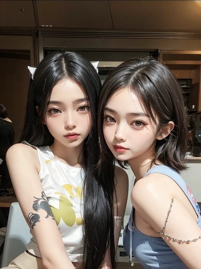 Asian girls, black hair, no tatto.