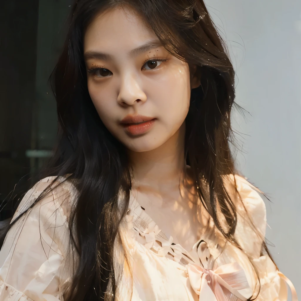 Jennie Kim, black hair, Wavy, full lips, doll lips, large eyes.