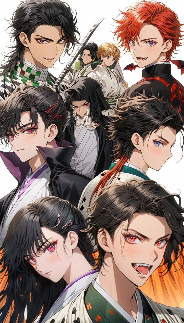anime, anime boy, anime art, anime, black hair, Red eyes, black hair, black hair, black hair, black hair, black hair, black, Handsome men from Demon Slayer, Handsome Japanese Devil Boy, Alucard, Beautiful androgynous prince, Handsome male vampire, Beautiful male grim reaper, Jan J, A delicate androgynous prince