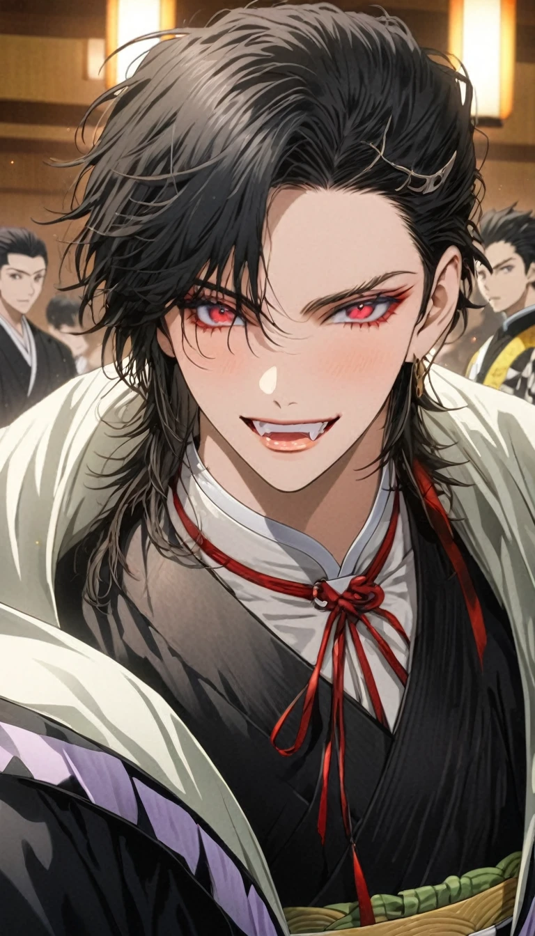 anime, anime boy, anime art, anime, black hair, Red eyes, black hair, black hair, black hair, black hair, black hair, black, Handsome men from Demon Slayer, Handsome Japanese Devil Boy, Alucard, Beautiful androgynous prince, Handsome male vampire, Beautiful male grim reaper, Jan J, A delicate androgynous prince

