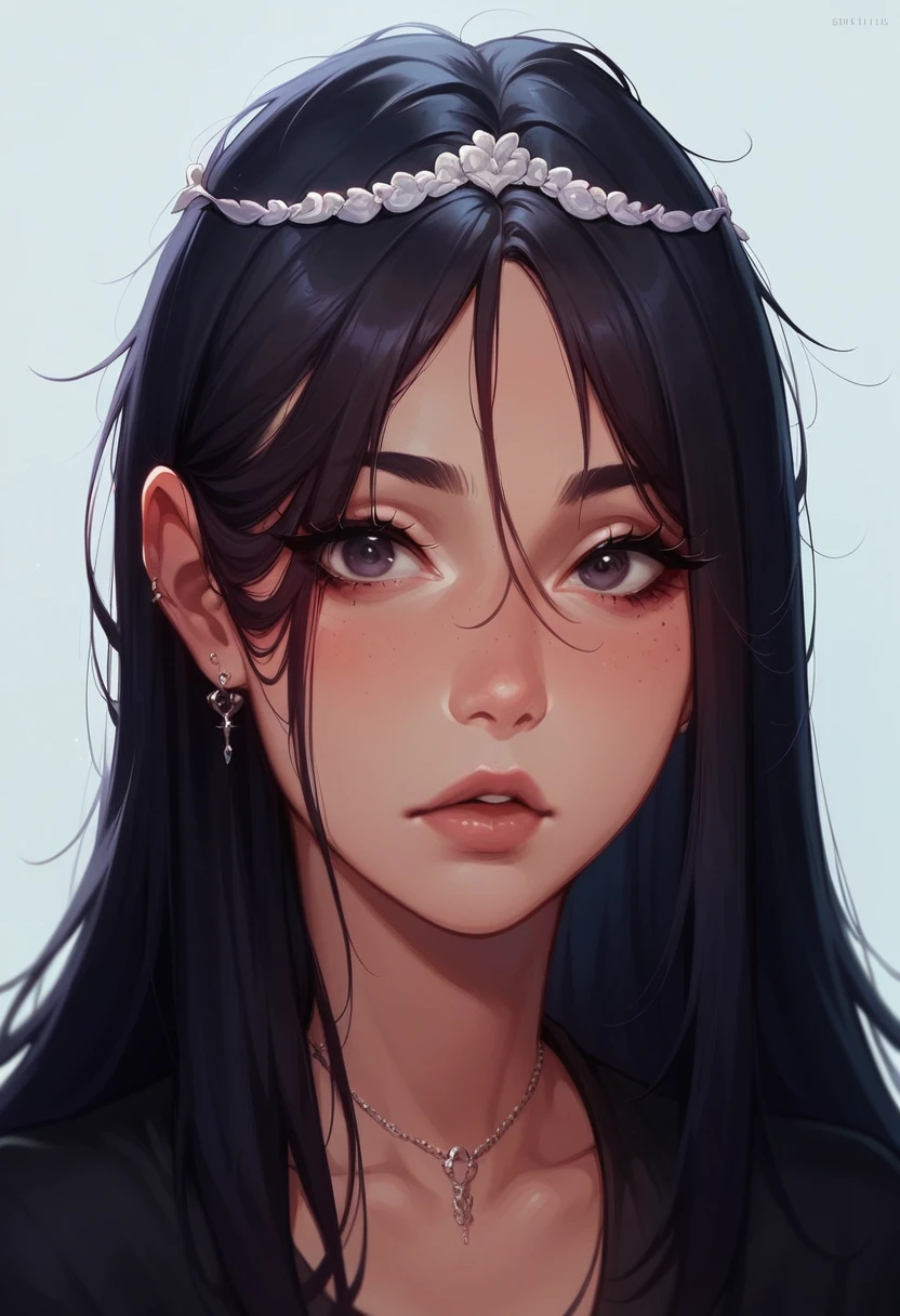 a close up of a woman with long hair wearing a tia, blackpink jennie, beatifull young girl, pretty, eyelashes