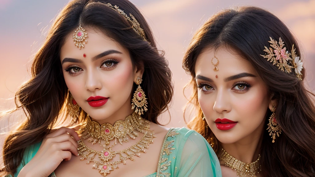 perfect pink eyes, fantastic face, Indian, beautiful look, ((red lips, bright eyes, curve heir 1.5)), ((beautiful details very big breast )), (Straight round and ultra huge clevage, not sagging breast), A glorious gorgeous, glorious gorgeous face, pretty face, bright eyes, detailed elegant printed red hijab, updo elegant hair, blurred gray tones background, ultra focus, face ilumined, face detailed, 8k resolution, painted, dry brush, brush strokes, razumov style and garmash style, by Tokaito, (fluorescent colours:1.4),(semi transparent:1.4),(retro filters:1.4),(fanciful:1.4),Candy World Disneyland Ethereal Soft Fluffy Soft Landscape Forest Snowflake Pale Pink Sky Green Blue Sparkling Ethereal Light Soft Whimsical Light Rainbow Stars Diamond Sparkle Gemstone Background Ultra Realistic Ultra High Quality Cinematic Lighting Huge Details Full HD Painting Plenty of light,diagonal bangs, Dress with collar,side masterpiece, best qualityer,realskin,(sportrait:1.5), 1girll, bluntbangs, long whitr hair,