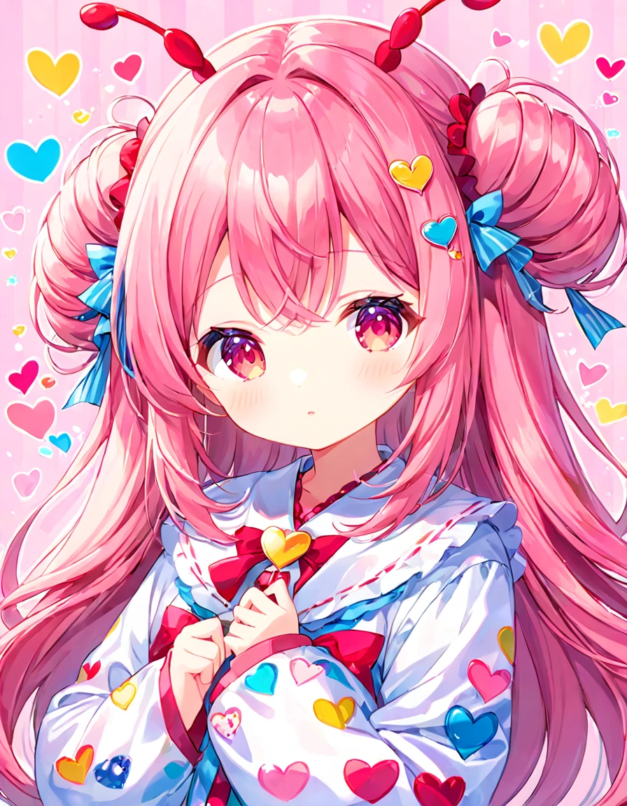 Momoko Sakura pink and Red style, Simple Line Initialism,Abstract art,Kawaii Design, The most beautiful girl of all time、chibi, (((Cute pillbugs))), colorful hearts