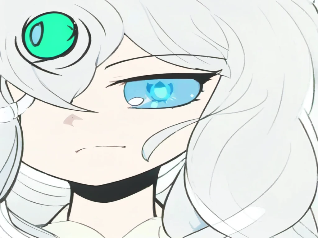 Anime girl with blue eyes, white hair, green eyes, With big sad bright eyes, She has diamond eyes, she has white eyes!!!, Sad blue eyes, Her eyes are tired, Cartoon shading animation, Nifepitou, White-haired deity, The sharp gaze of the Snow Girl, Anime Shadows), Smile, Flat anime-style shadows