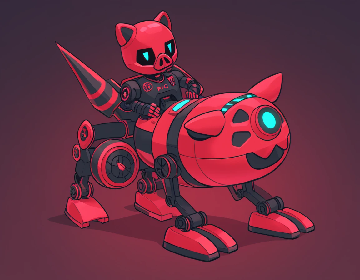 Red Skull with a robot pet in pig art style