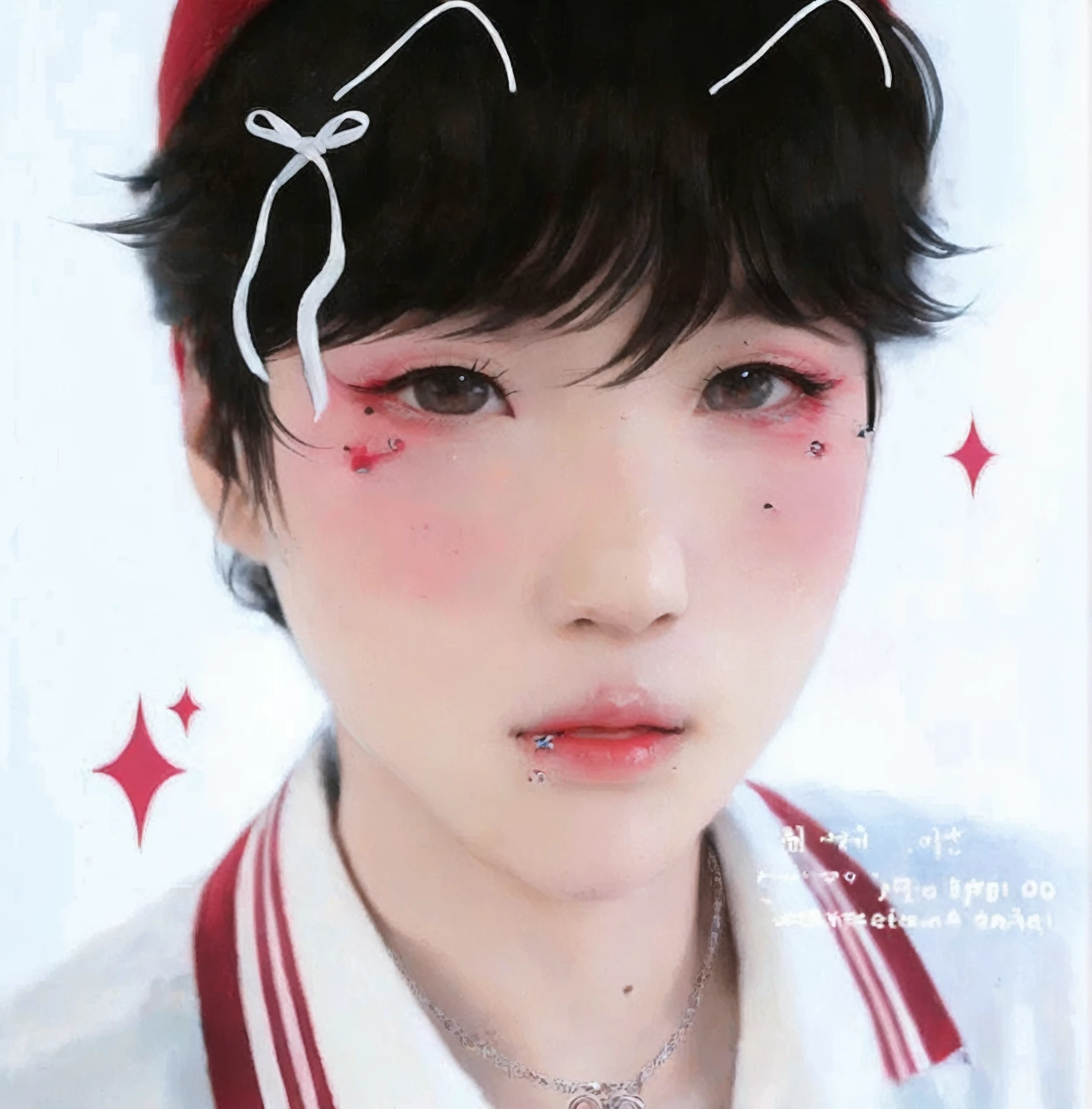 there is a girl with a red hat and a white shirt, Kawaii realistic portrait, 3d realistic anime style., guweiz style artwork, photorealistic!!!!!!! Art Style, anime realism style, realistic anime Art Style, realistic anime art style, pale korean adorable face, sometimes ulzzang, inspired by Yanjun Cheng, trend in artstration