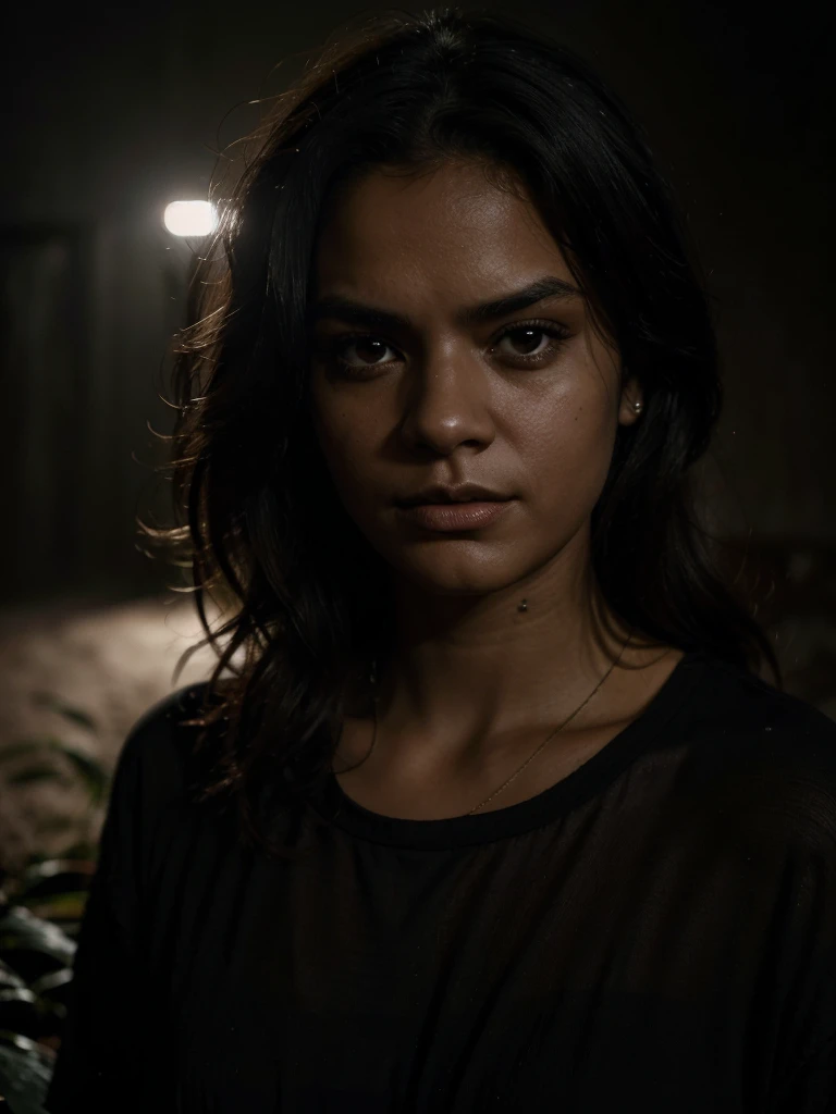 The cover features Beatrice Alves de Araújo ( Laura rauseo) in a dark and enigmatic environment, with a tense and intriguing expression. It is partially lit by a dim light, while deep shadows envelop the background. Wagner Moura and Juliana Paes appear in the background, partially obscured by fog, suggesting a plot of mystery and tension. The title "in dark" It's in big, bold letters, with typography that suggests a suspenseful atmosphere