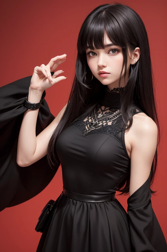 **name**: Max

**Appearance**:
- **hairs**: smooth, with bangs that reach the eye.
- **eyeballs**: brown, the left eye is always closed.
- **badass clothing**: Dress in black clothes adorned with red details.
