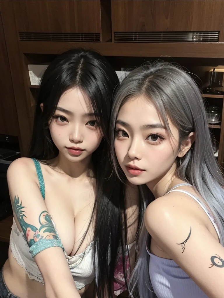 Asian girls, black hair, no tatto.