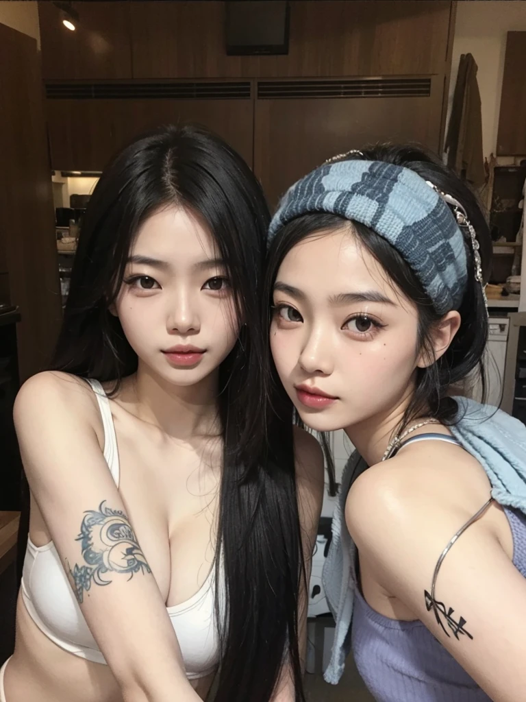 Asian girls, black hair, no tatto.