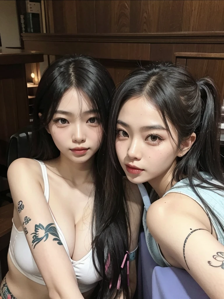 Asian girls, black hair, no tatto.