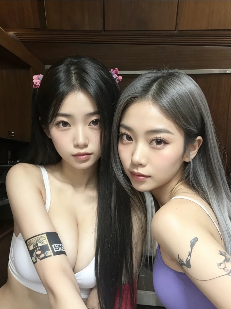 Asian girls, black hair, no tatto.
