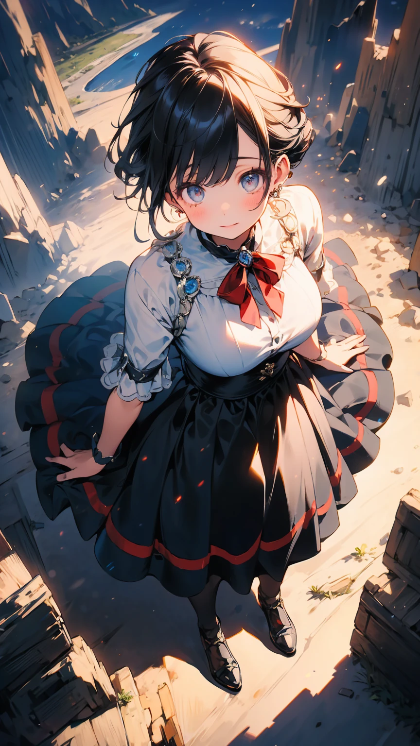 (Masterpiece, Highest quality: 1.2), (High resolution: 1.1), (Highest quality), Dynamic Angle, girl in national costume, null, cloud, Highland Road, Top view, dramatic lighting, Beautiful shadows, beautiful,