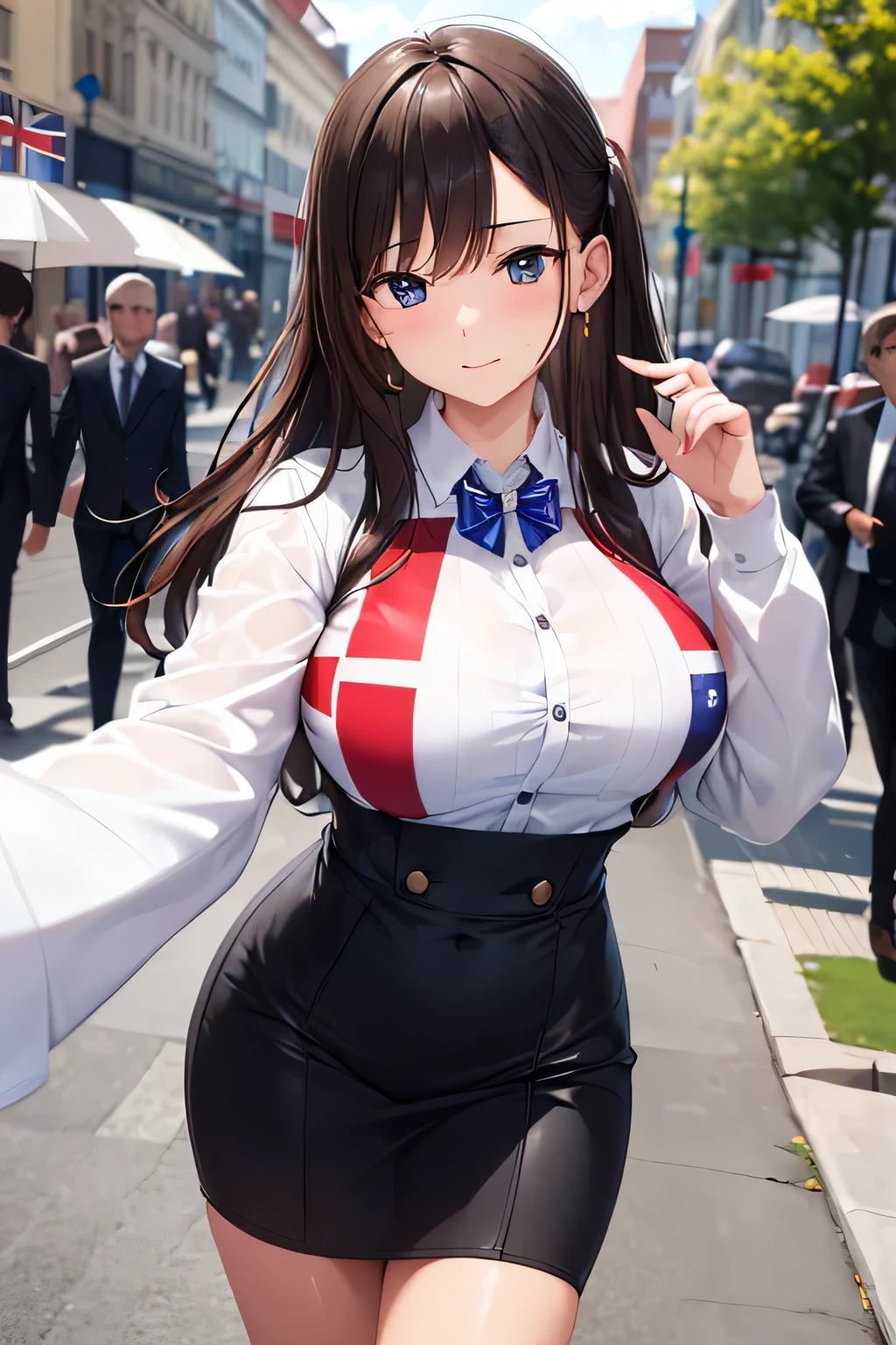 (((British flag-inspired outfit:1.3))),(((Woman in men's clothing:1.3))),(masterpiece,Highest quality,Ultra-high resolution output images,Write boundary depth,Intricate details,Adding dimension to your subject with the contrast of light and shadow,Anatomically correct facial structure),(Picture Mode Ultra HD,)
