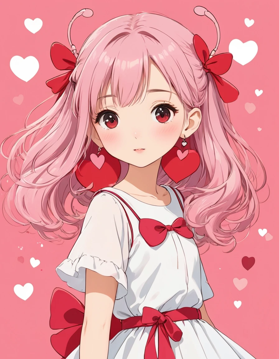 Hayao Miyazaki pink and Red style, Simple Line Initialism,Abstract art,Kawaii Design, The most beautiful girl of all time、chibi, Summer Fashionable Clothes, (((Cute pillbugs))), colorful hearts