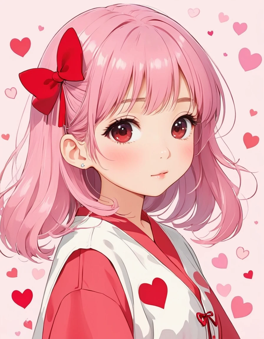 Hayao Miyazaki pink and Red style, Simple Line Initialism,Abstract art,Kawaii Design, The most beautiful girl of all time、chibi, Summer Fashionable Clothes, (((Cute pillbugs))), colorful hearts