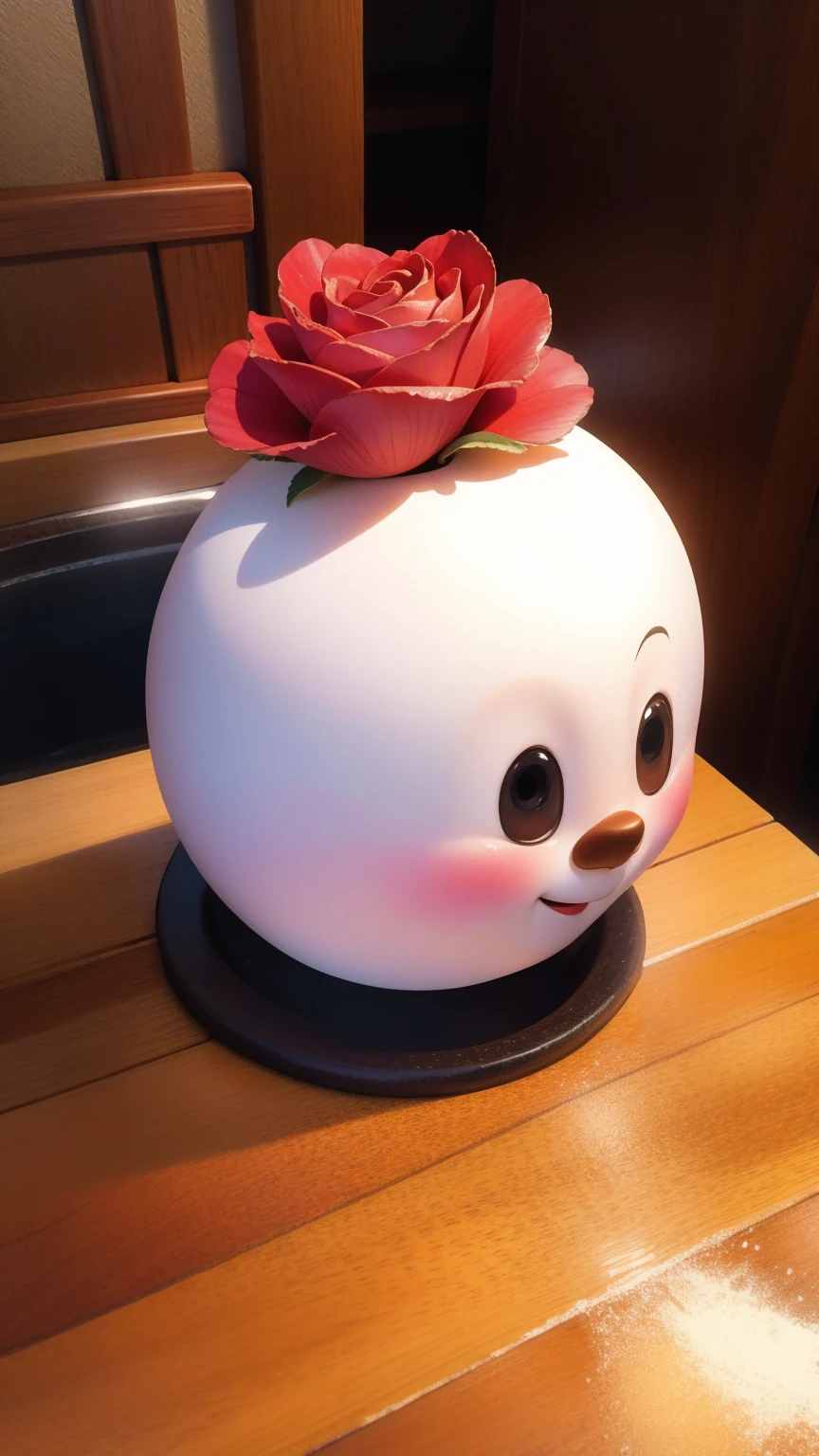 ### prompt: A woman cooling off in a wooden bucket with a large piece of iceCreate a detailed, 3D Pixar-Disney style illustration featuring a cheerful woman cooling herself with a large block of ice in a wooden tub. The woman should have a friendly expression, big eyes, and a bright smile, capturing the essence of a Disney character. The background should depict a traditional Japanese summer setting with wooden elements and sunlight streaming in, highlighting the warmth and charm of the scene. The wooden tub should be traditional, filled with ice, and positioned in a cozy, sunlit room. The overall atmosphere should evoke a sense of relaxation and refreshment in the heat of summer.